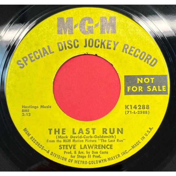 Steve Lawrence The Last Run 45 Movie Theme Song Promo MGM K14288 VG+/NM - Picture 1 of 4